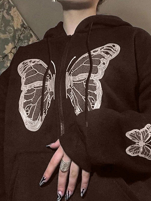 Y2K Butterfly Oversized Zip Up Hoodie