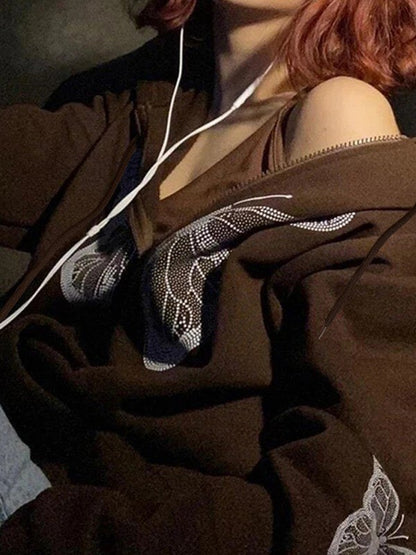 Y2K Butterfly Oversized Zip Up Hoodie