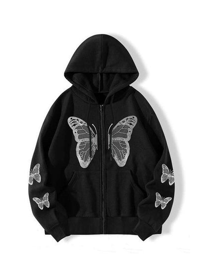 Y2K Butterfly Oversized Zip Up Hoodie