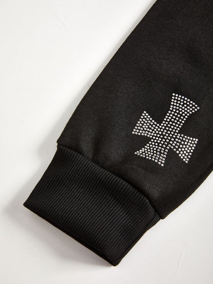 Rhinestone Cross Zip Up Hoodie
