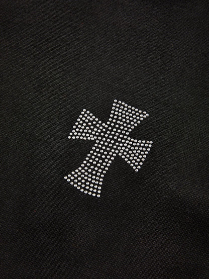 Rhinestone Cross Zip Up Hoodie