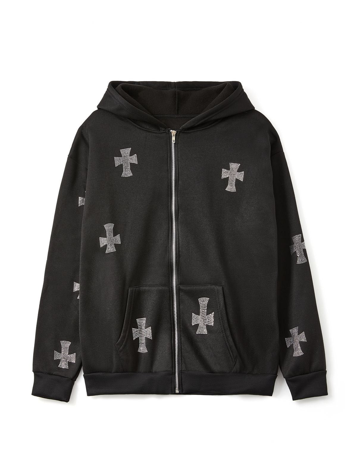 Rhinestone Cross Zip Up Hoodie