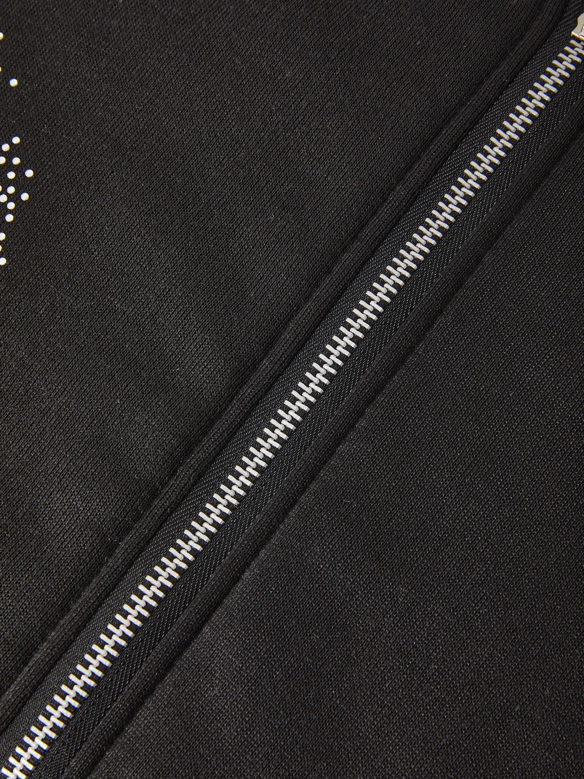 Black Zip-Up Hoodie with Rhinestone Cross Pattern