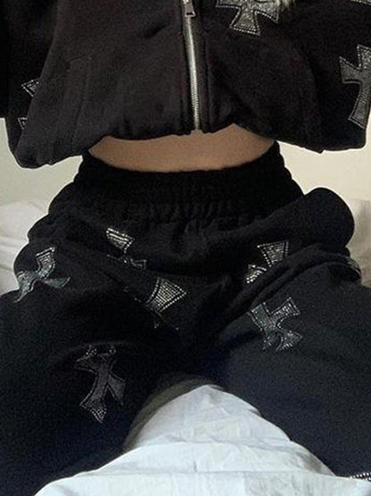 Rhinestone Cross Jogger Pants