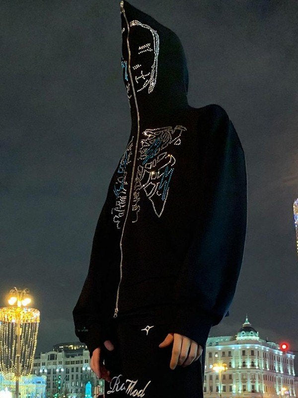 Halloween Rhinestone Zip Up Hoodie