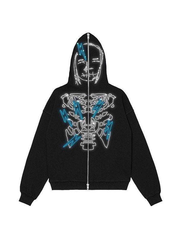 Halloween Rhinestone Zip Up Hoodie