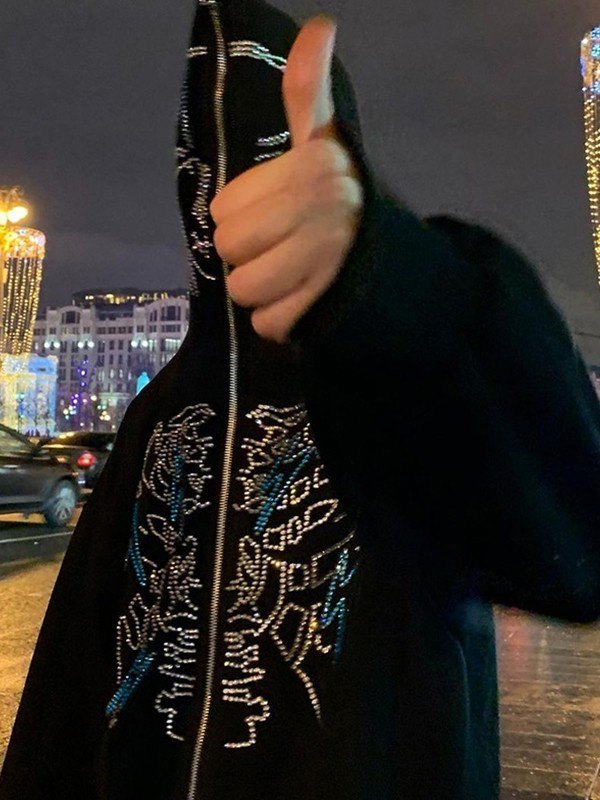 Halloween Rhinestone Zip Up Hoodie