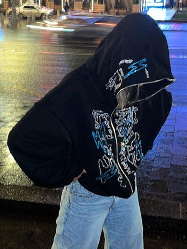 Halloween Rhinestone Zip Up Hoodie