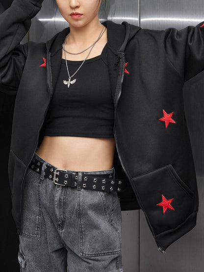 Embroidered Star Zip Up Hoodie