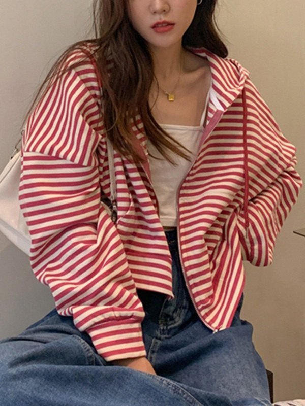 Oversized Vintage Stripe Zip Up Hoodie
