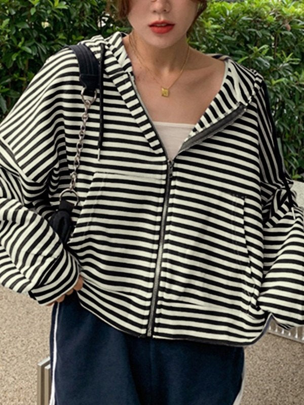 Oversized Vintage Stripe Zip Up Hoodie