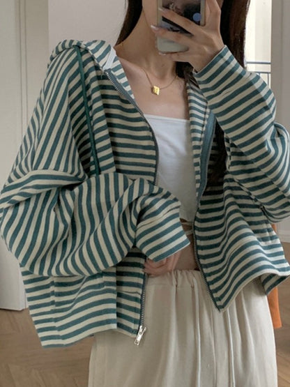 Oversized Vintage Stripe Zip Up Hoodie