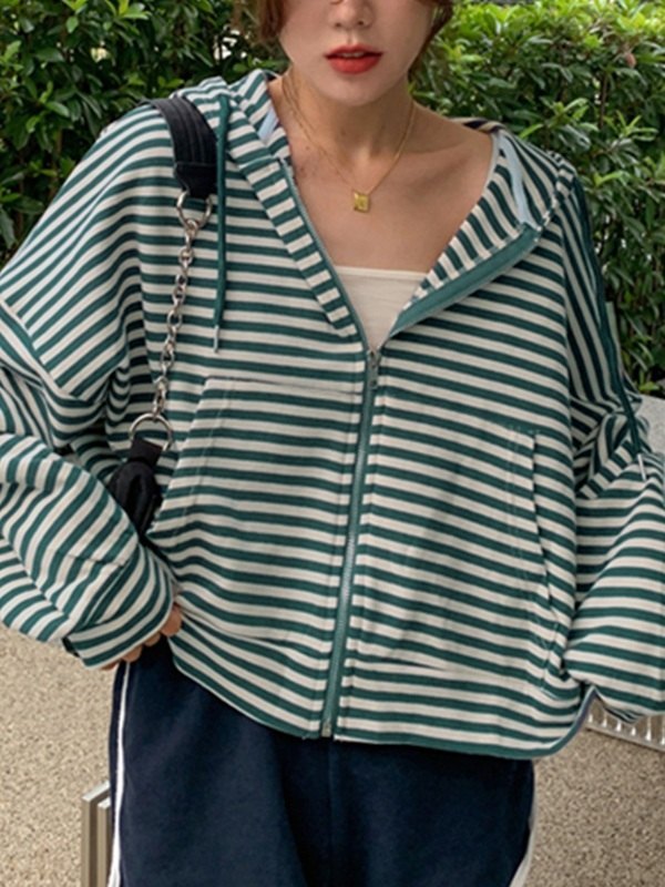 Oversized Vintage Stripe Zip Up Hoodie