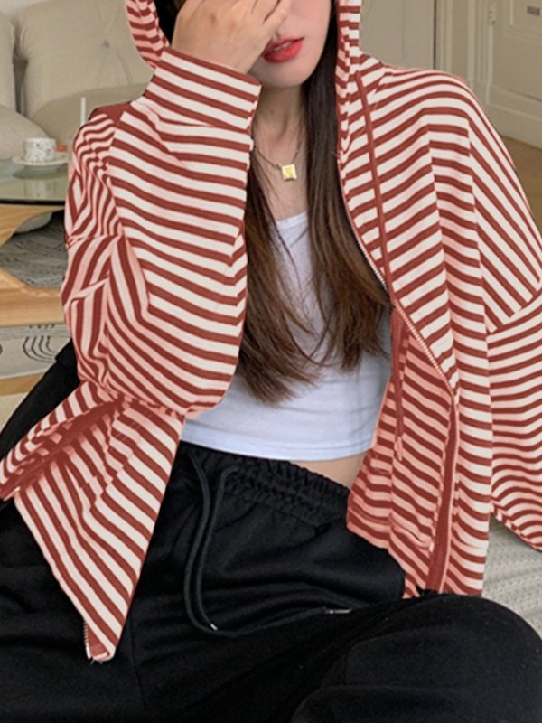 Oversized Vintage Stripe Zip Up Hoodie