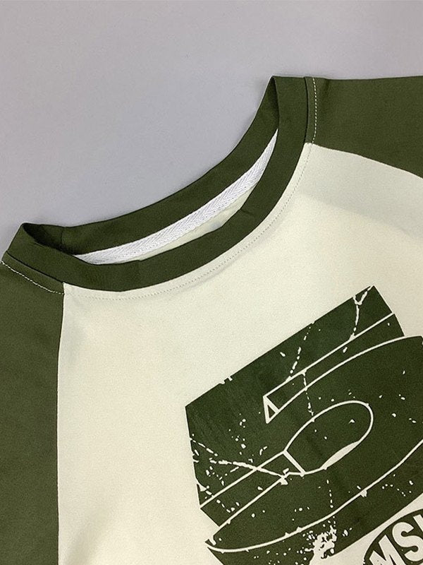 Vintage Green Raglan Long Sleeve Crop Top