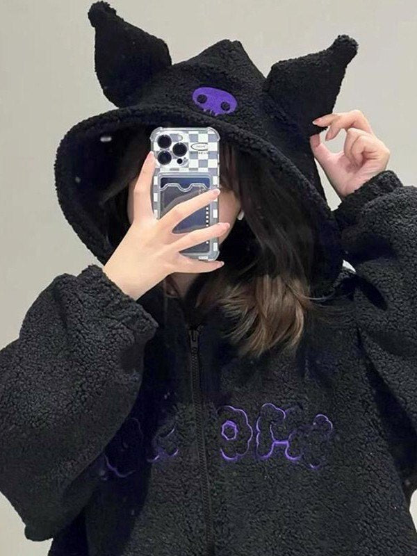 Cartoon Ear Zip Up Fleece Hoodie