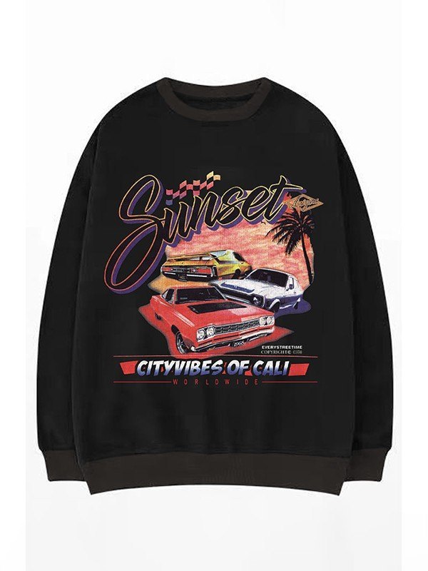 Fleece Lined Black Pullover Graphic Sweatshirt