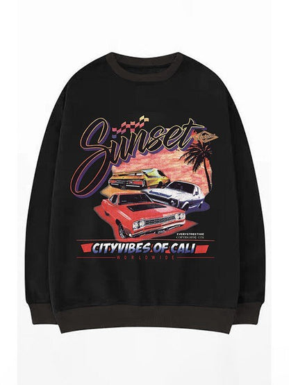 Fleece Lined Black Pullover Graphic Sweatshirt