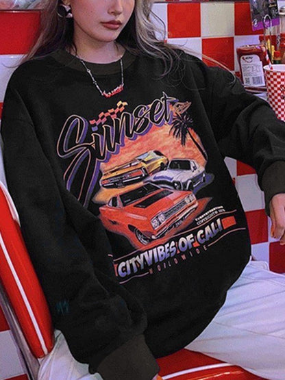 Fleece Lined Black Pullover Graphic Sweatshirt