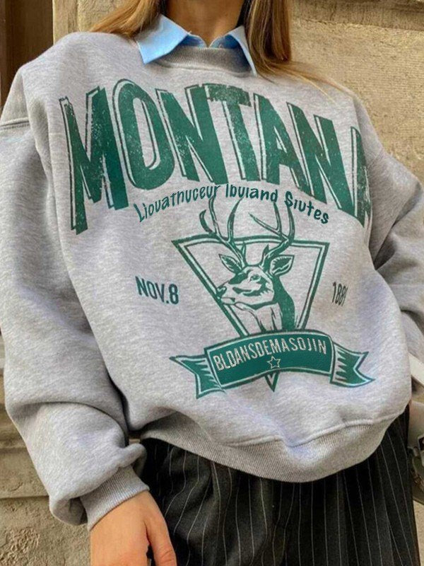 Montana Gray Pullover Graphic Sweatshirt