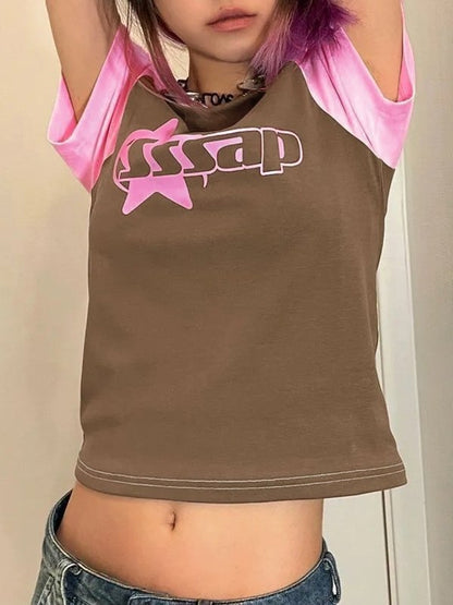 Logo Print Raglan Sleeve Crop Top