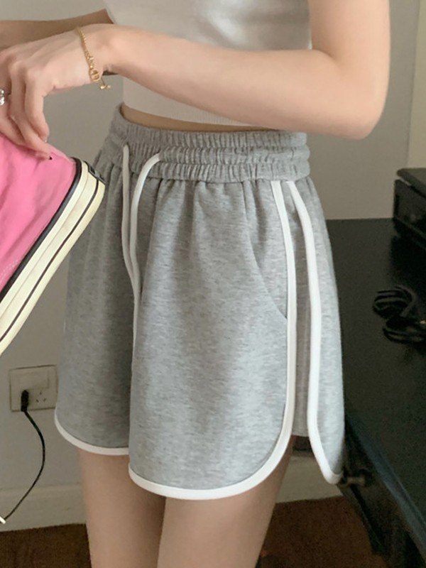 Contrast Trim Gray Sweat Shorts