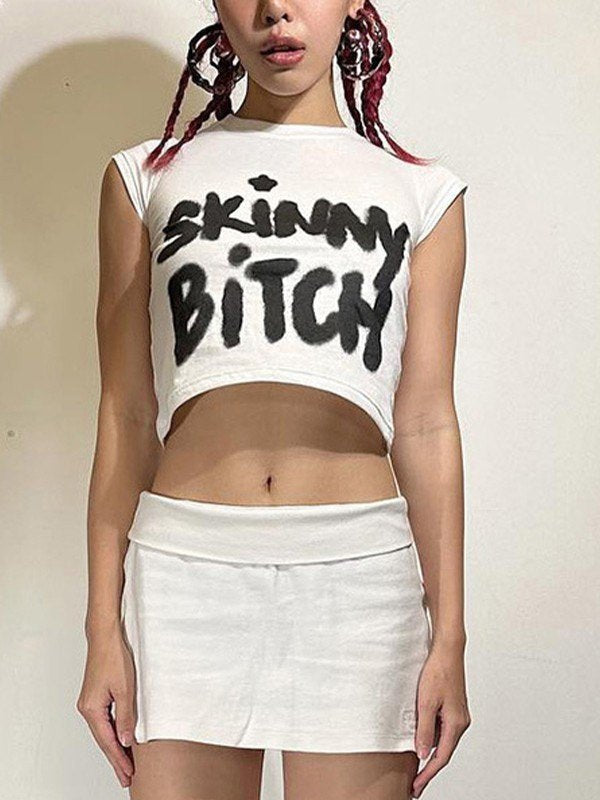 Contrast Letter White Crop Top