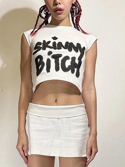 Contrast Letter White Crop Top