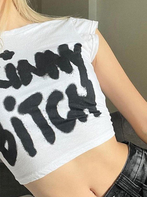 Contrast Letter White Crop Top