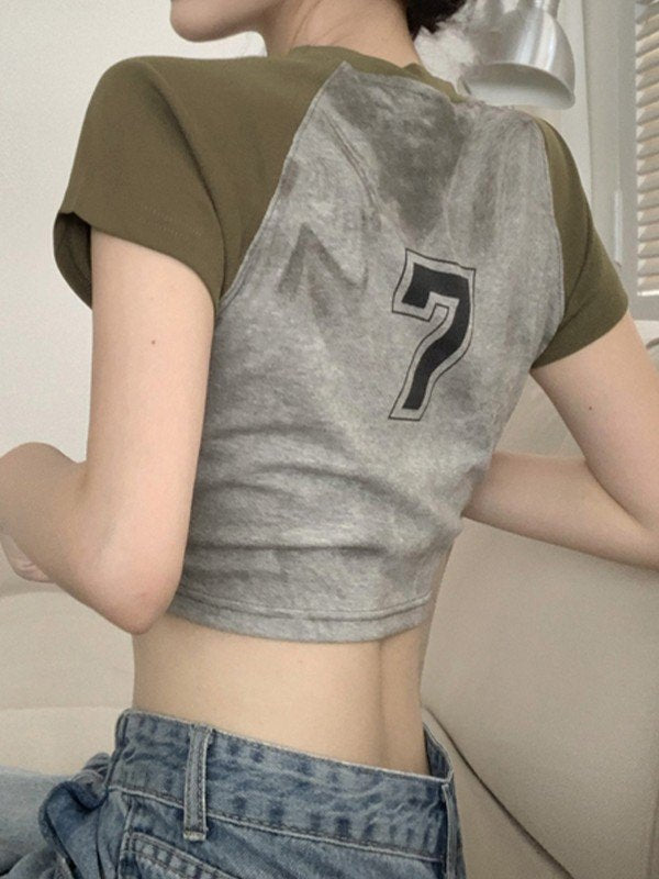 Dyed Raglan Sleeve Crop Top