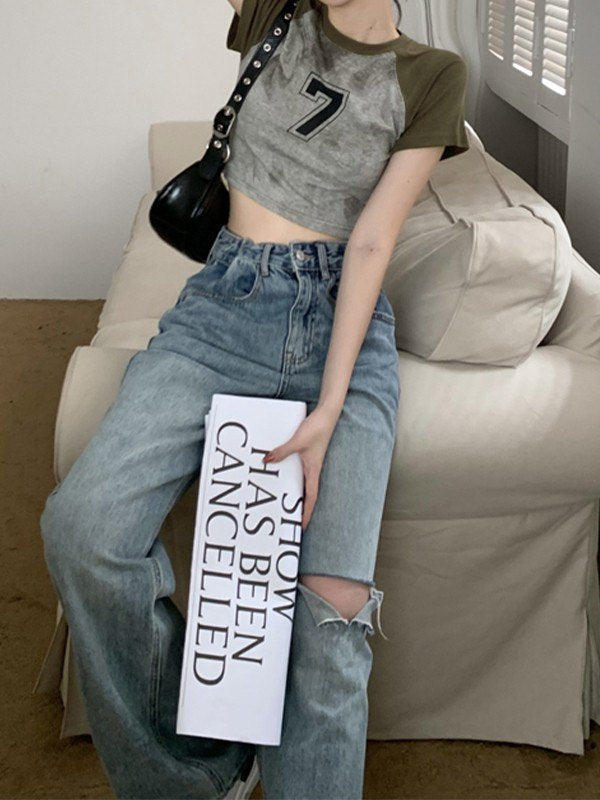 Dyed Raglan Sleeve Crop Top