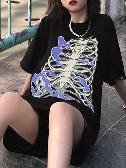 Burning Skull Graphic Short Sleeve Oversized Tee