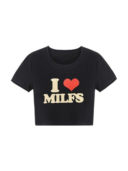 Love Letter Print Short Sleeve Crop Top