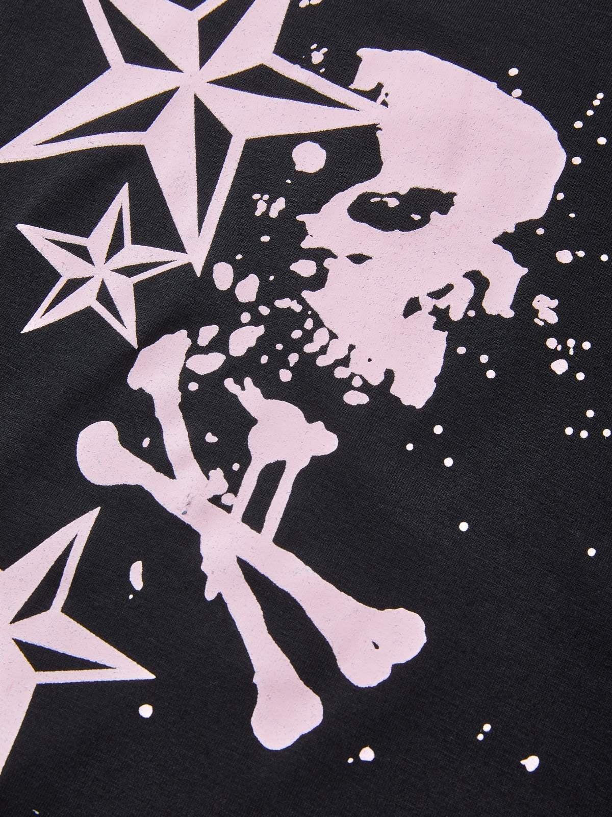 Short Sleeve Black Skull Graphic Oversized Tee