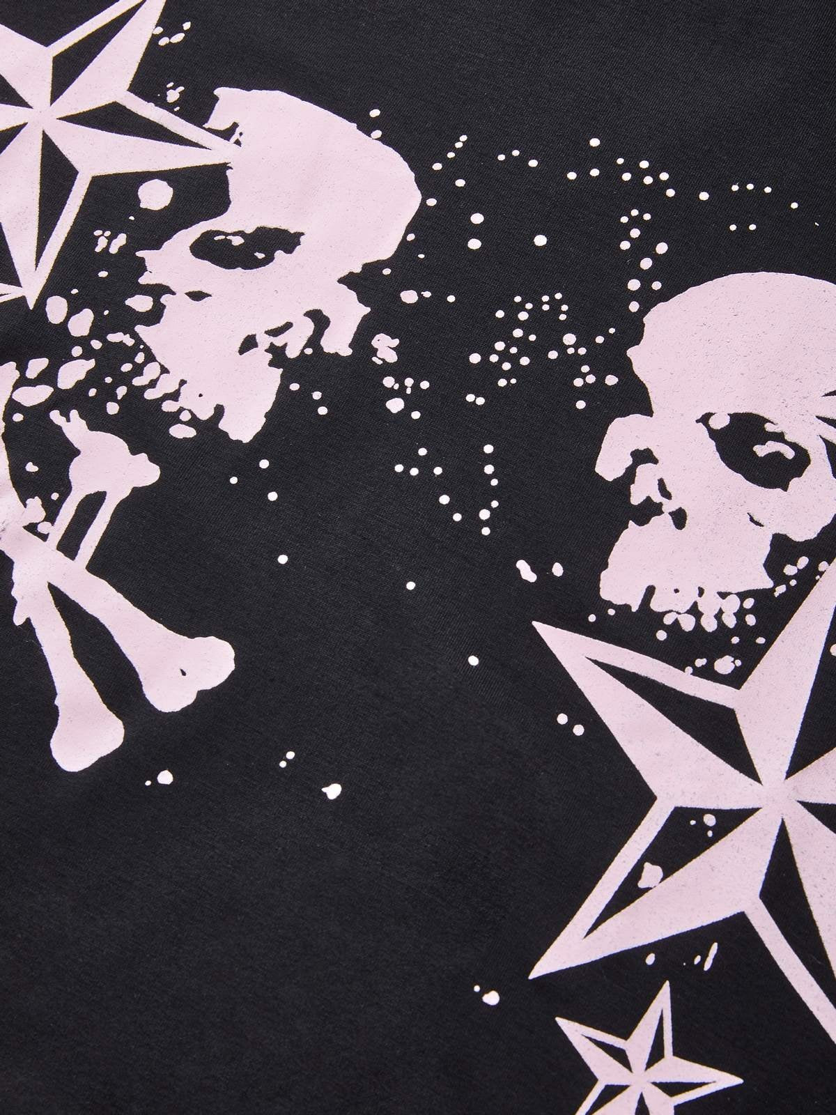 Short Sleeve Black Skull Graphic Oversized Tee