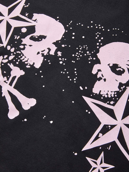 Short Sleeve Black Skull Graphic Oversized Tee