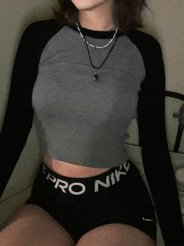 Raglan Sleeve Rib Crop Top