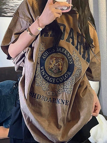 Vintage Badge Graphic Short Sleeve Oversized Tee