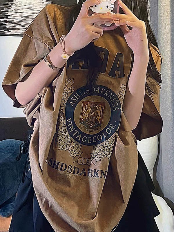 Vintage Badge Graphic Short Sleeve Oversized Tee