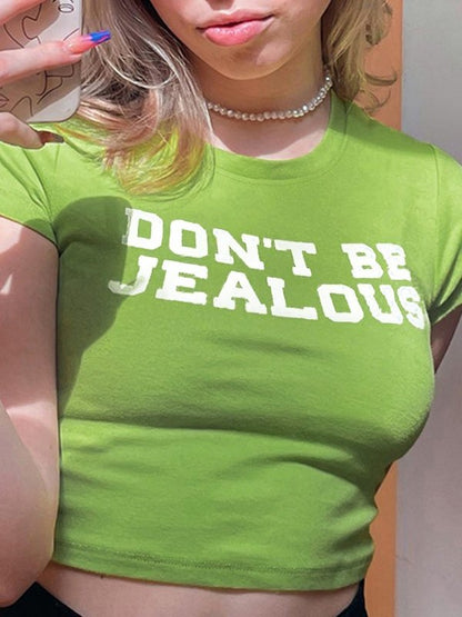 Short Sleeve Slogan Printed Crop Top