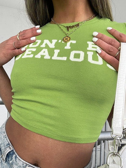 Short Sleeve Slogan Printed Crop Top