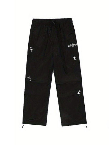 Starry Black Baggy Parachute Pants