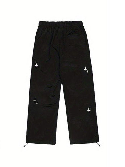 Starry Black Baggy Parachute Pants