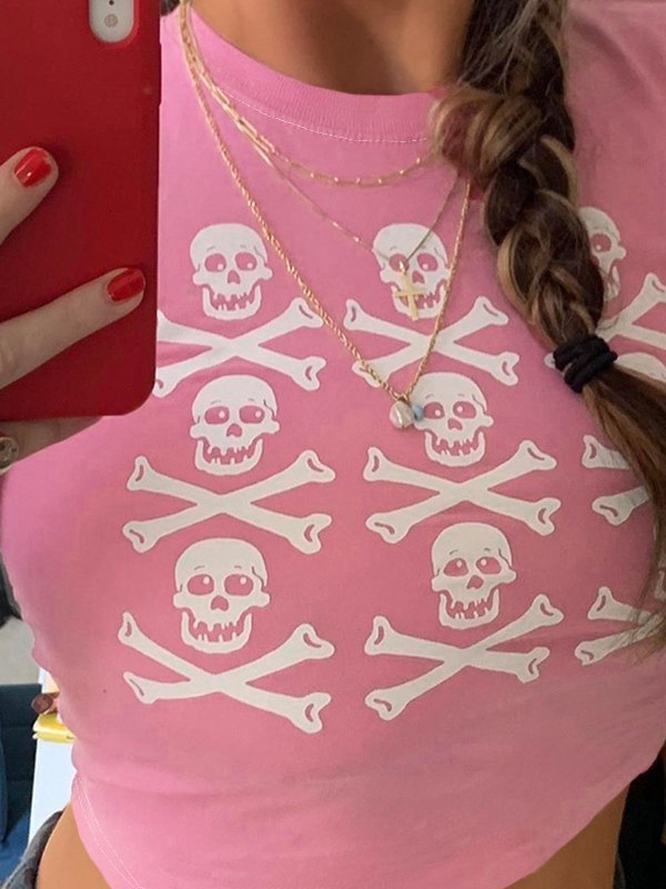 Y2K Skull Print Crop Top
