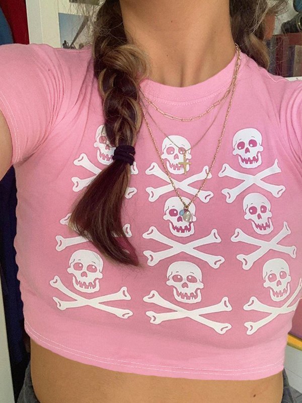 Y2K Skull Print Crop Top