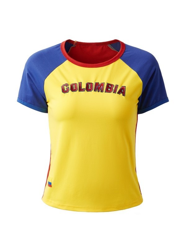 Retro Raglan Contrast Color Short Sleeve Cropped Top