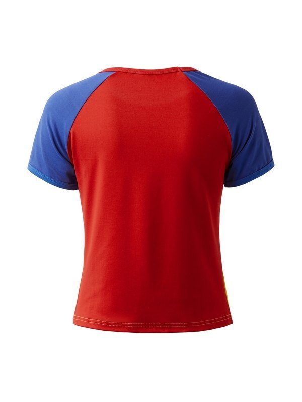Retro Raglan Contrast Color Short Sleeve Cropped Top