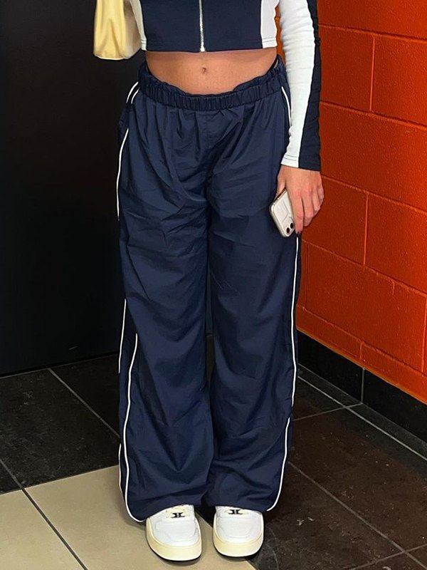 Streamlined Piped Wide-Leg Track Pants