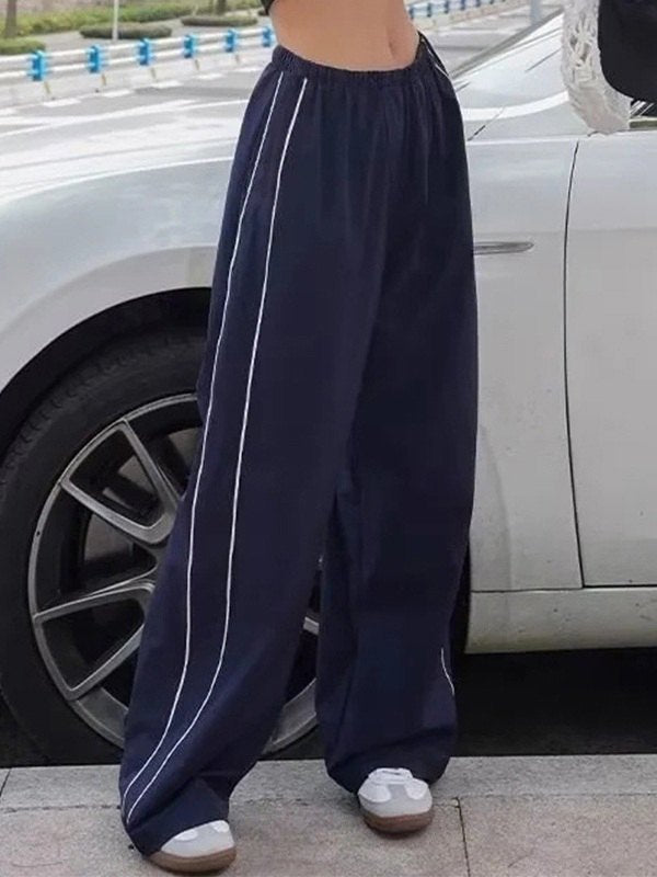 Streamlined Piped Wide-Leg Track Pants