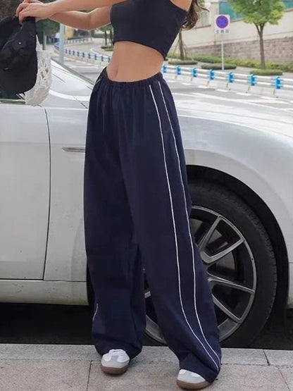 Streamlined Piped Wide-Leg Track Pants